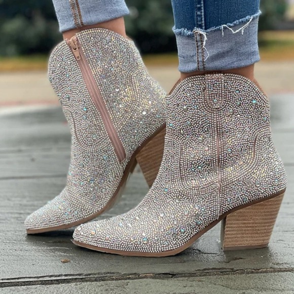 MATISSE HARLOW WESTERN ANKLE BOOTies clear rhinestones boots‎ size 7, 8 new!! - Picture 1 of 16